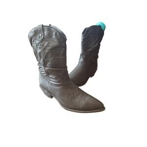 vintage western black leather cowgirl boots slouchy mid calf pointed toe 9.5